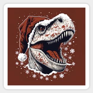 t-rex with christmas hat on red background Sticker